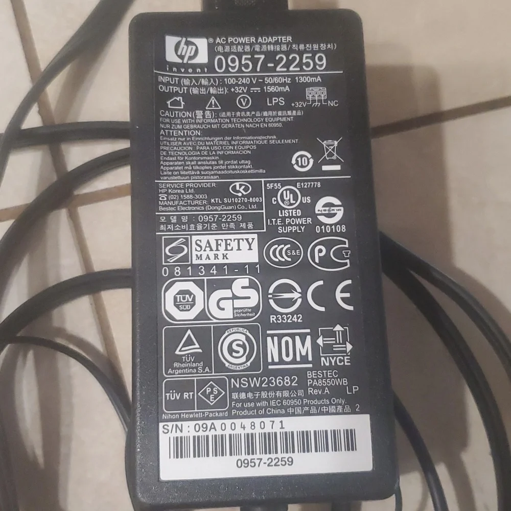 HP OEM AC Power Adapter Printer Cord Cable 0957-2259